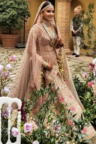 Dusty Pink Color Anushka Sharma Wedding Inspired Lehenga Set