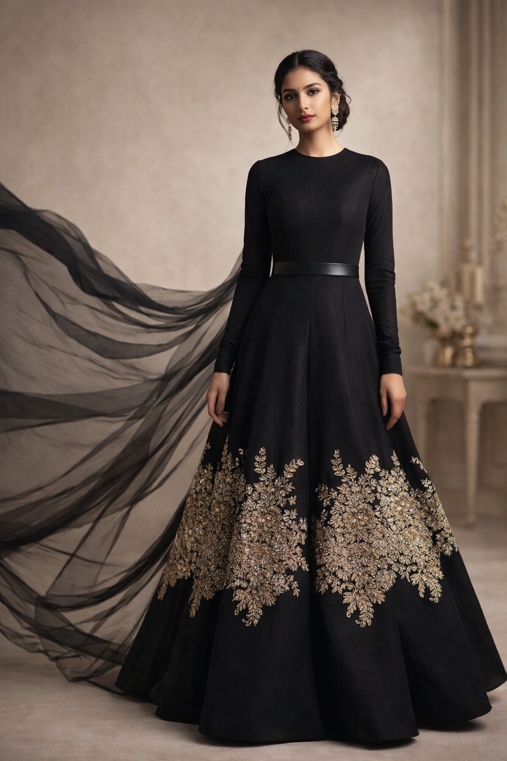 Black Color Floor Length Gown