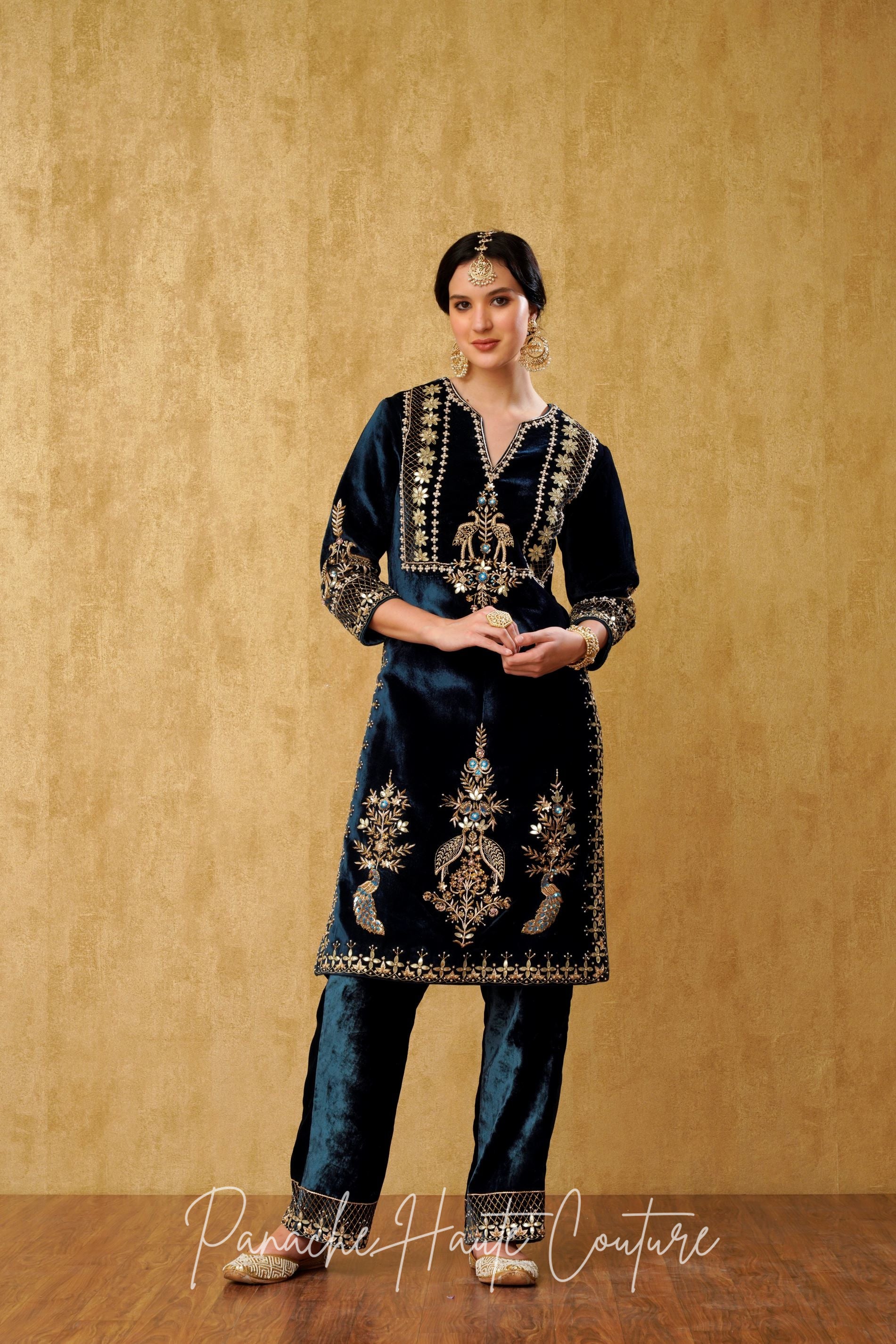 Blue Silk Velvet Punjabi Suit Luxurious Ethnic Wear for Women