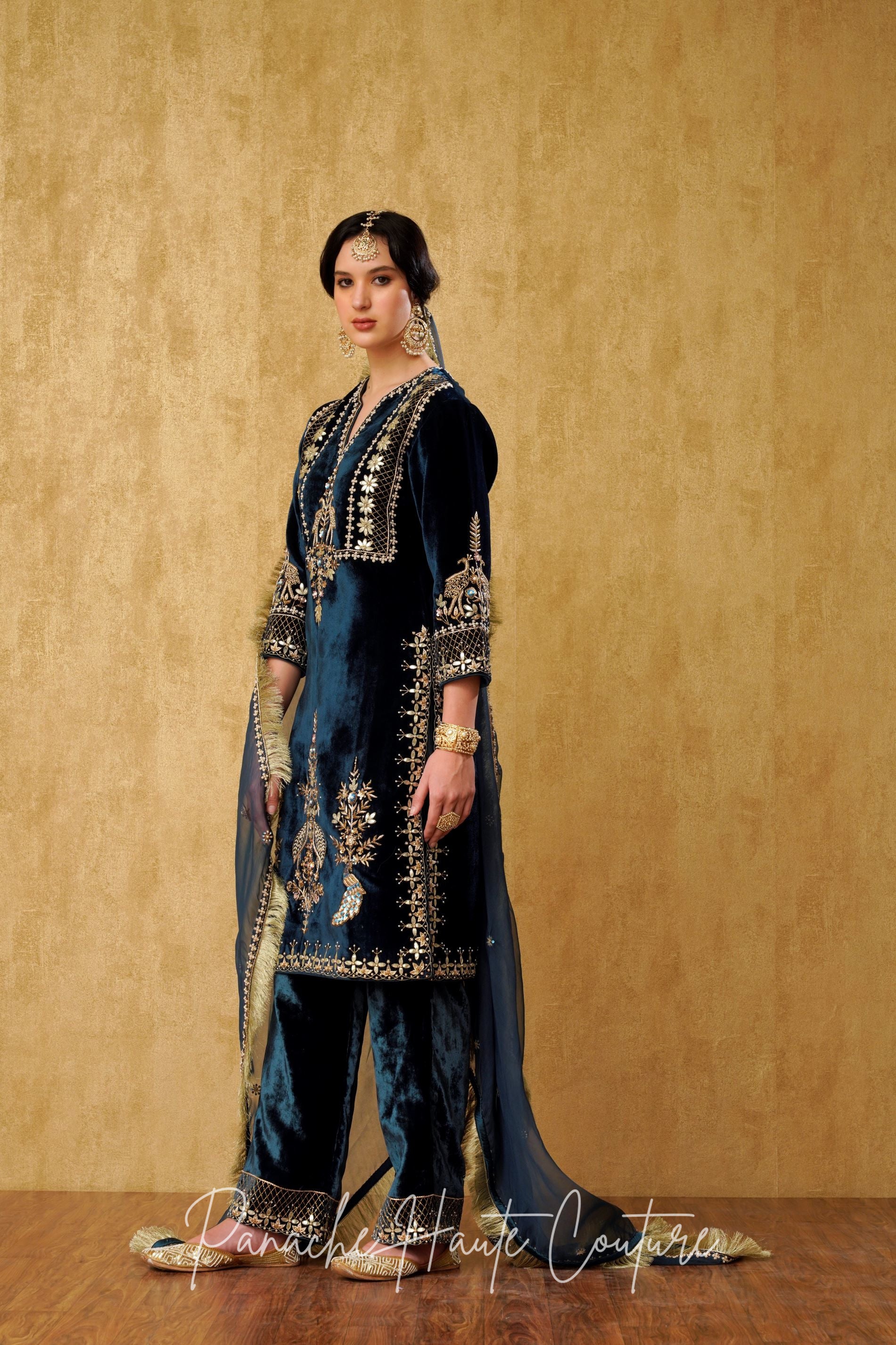 Blue Silk Velvet Punjabi Suit Luxurious Ethnic Wear for Women