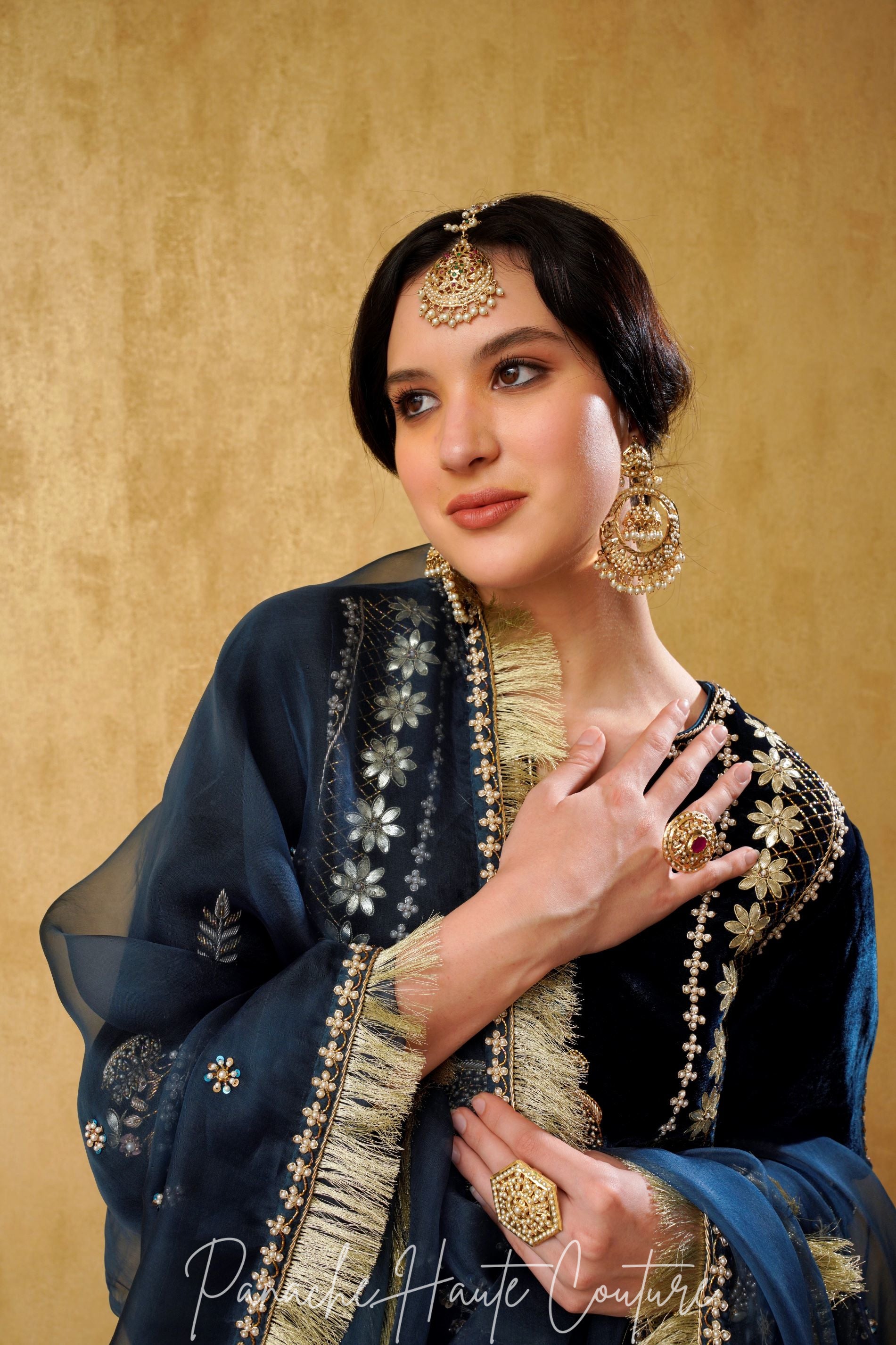 Blue Silk Velvet Punjabi Suit Luxurious Ethnic Wear for Women