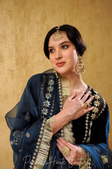 Blue Silk Velvet Punjabi Suit Luxurious Ethnic Wear for Women