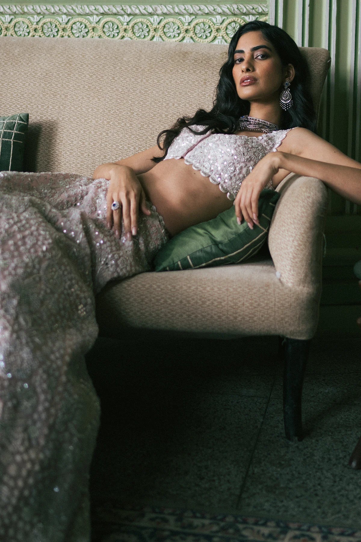 Blush Pink Lehenga Set with Silver and White Hand Embroidery