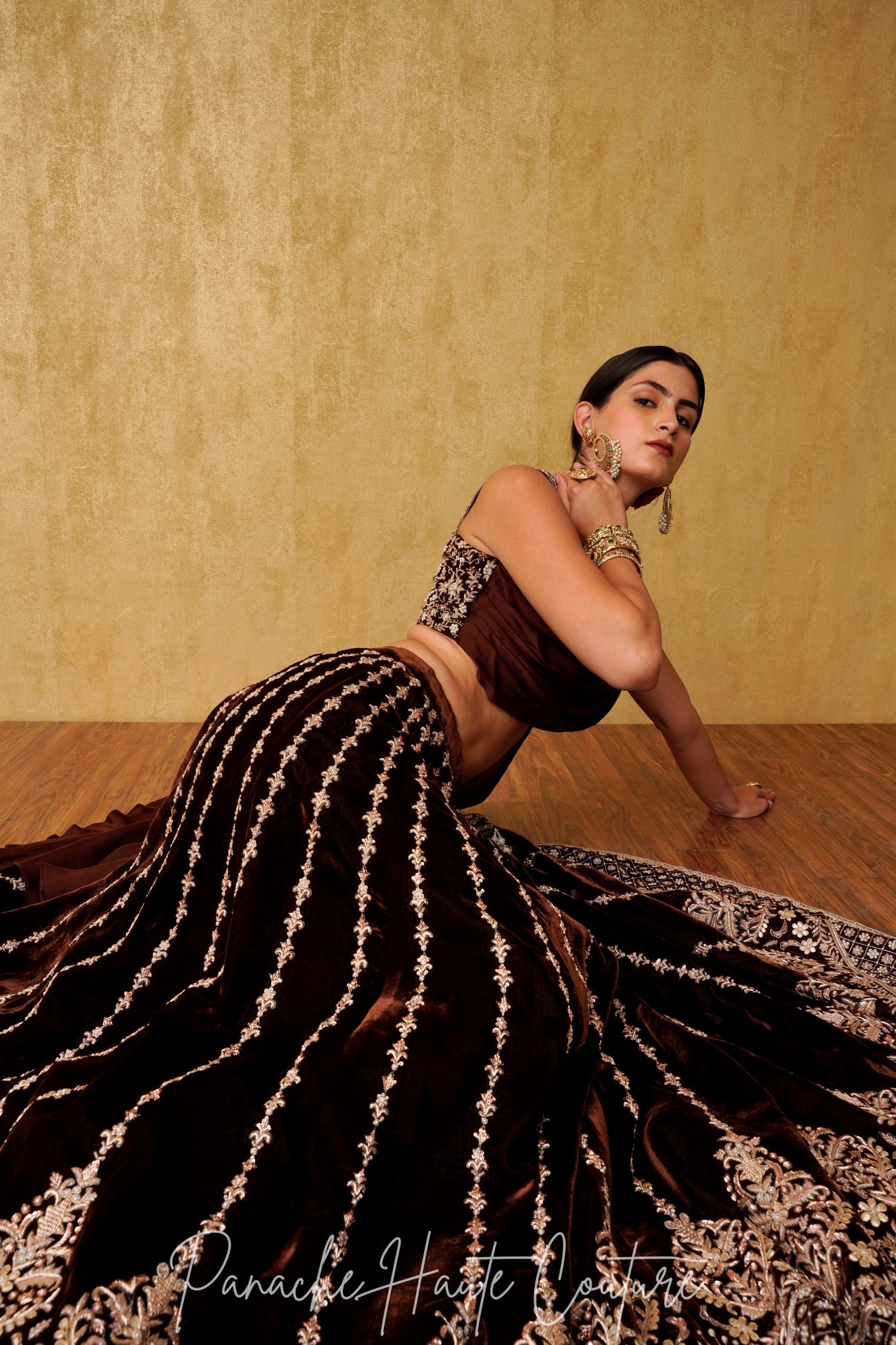 Chocolate Color Velvet Lehenga Set