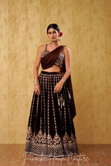 Chocolate Color Velvet Lehenga Set