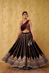 Chocolate Color Velvet Lehenga Set