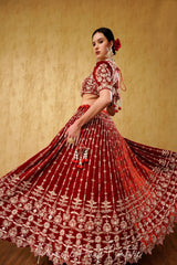 Rust Orange Color Velvet Lehenga Set