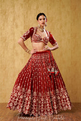 Rust Orange Color Velvet Lehenga Set