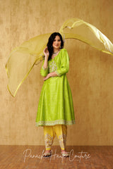 Fresh and Vibrant Lemon Green and Yellow Punjabi Suit