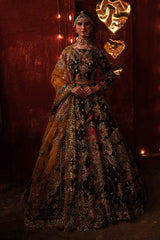 Exquisite Black Lehenga Choli with Red & Gold Appliqué and Zardozi Embroidery