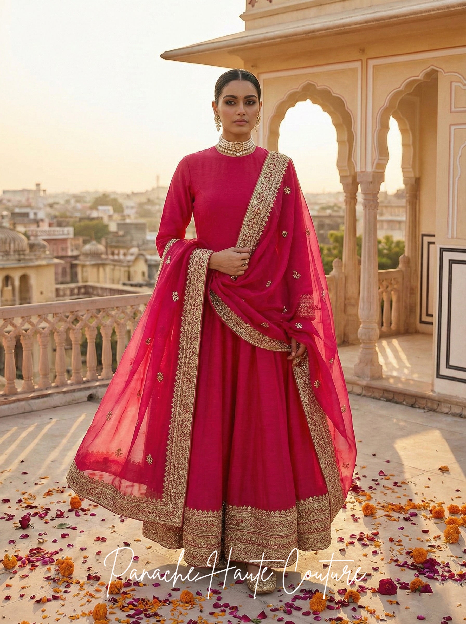 Hot Pink Anarkali Dress with Organza Dupatta – Jahan Collection