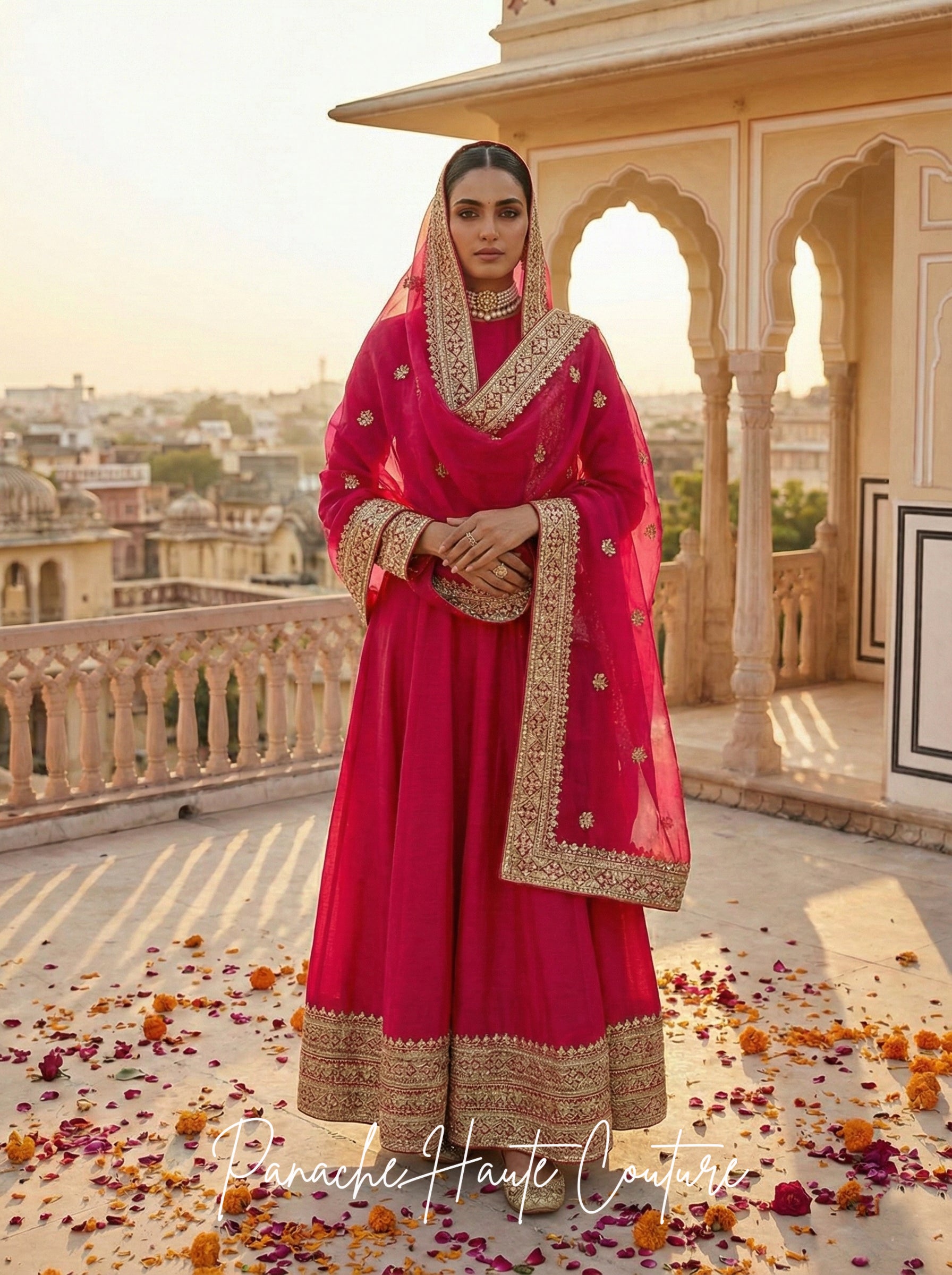 Hot Pink Anarkali Dress with Organza Dupatta – Jahan Collection