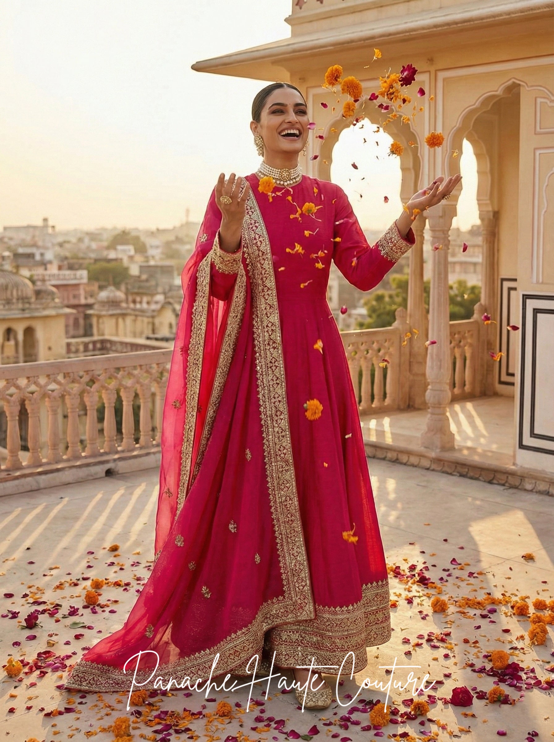 Hot Pink Anarkali Dress with Organza Dupatta – Jahan Collection