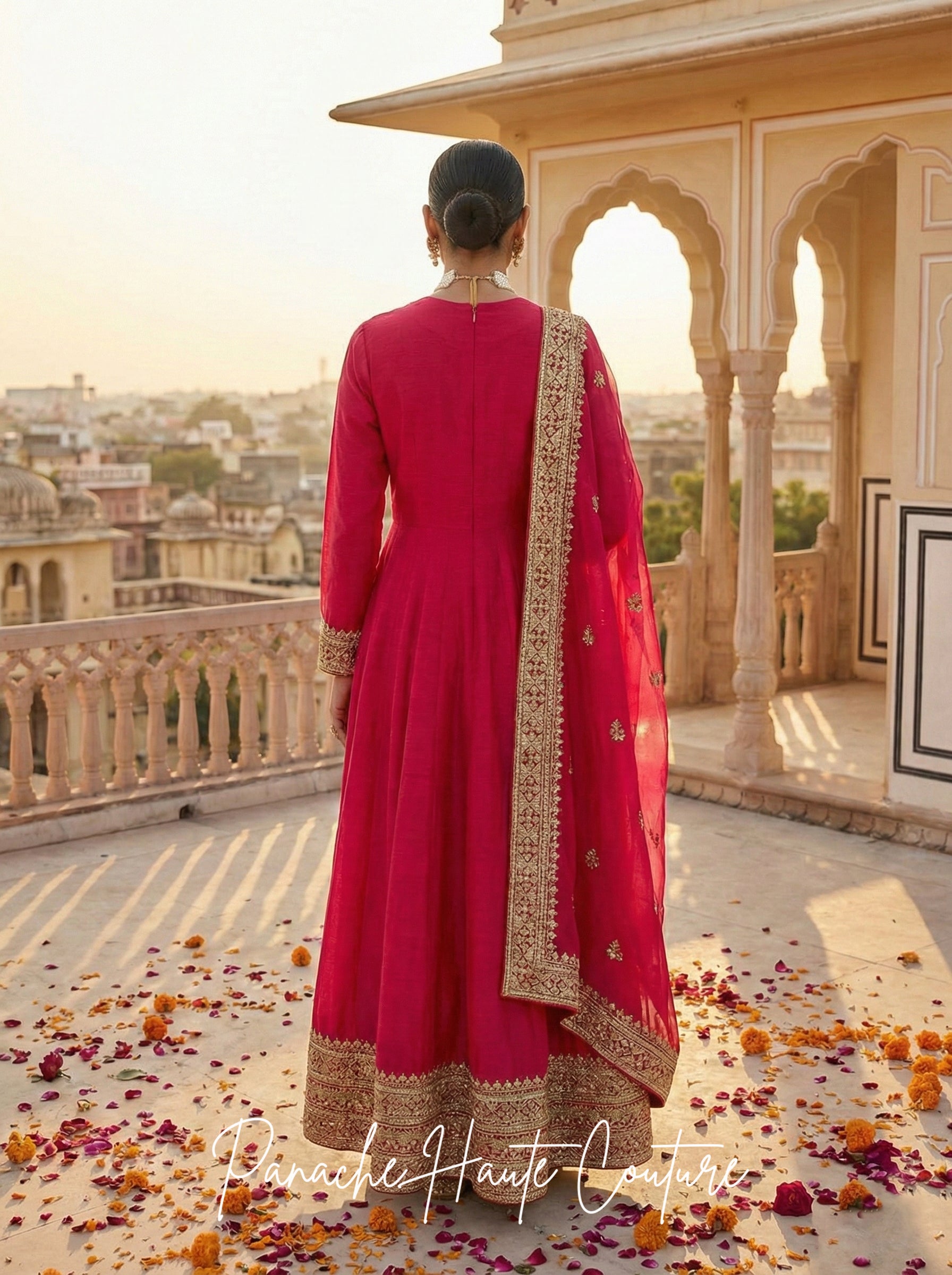 Hot Pink Anarkali Dress with Organza Dupatta – Jahan Collection
