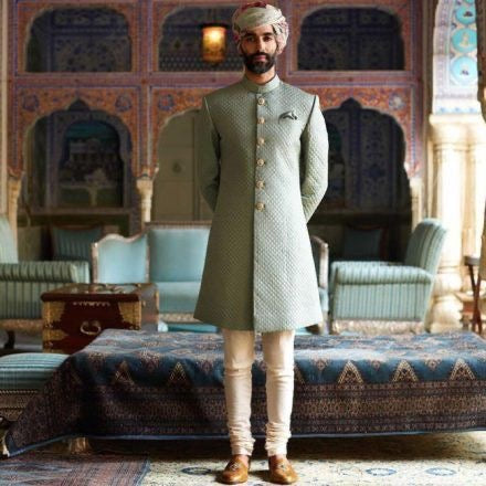 Sage Green Quilted Sherwani
