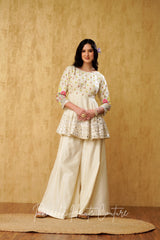 Ivory Chanderi Silk Peplum Top and Pant Set