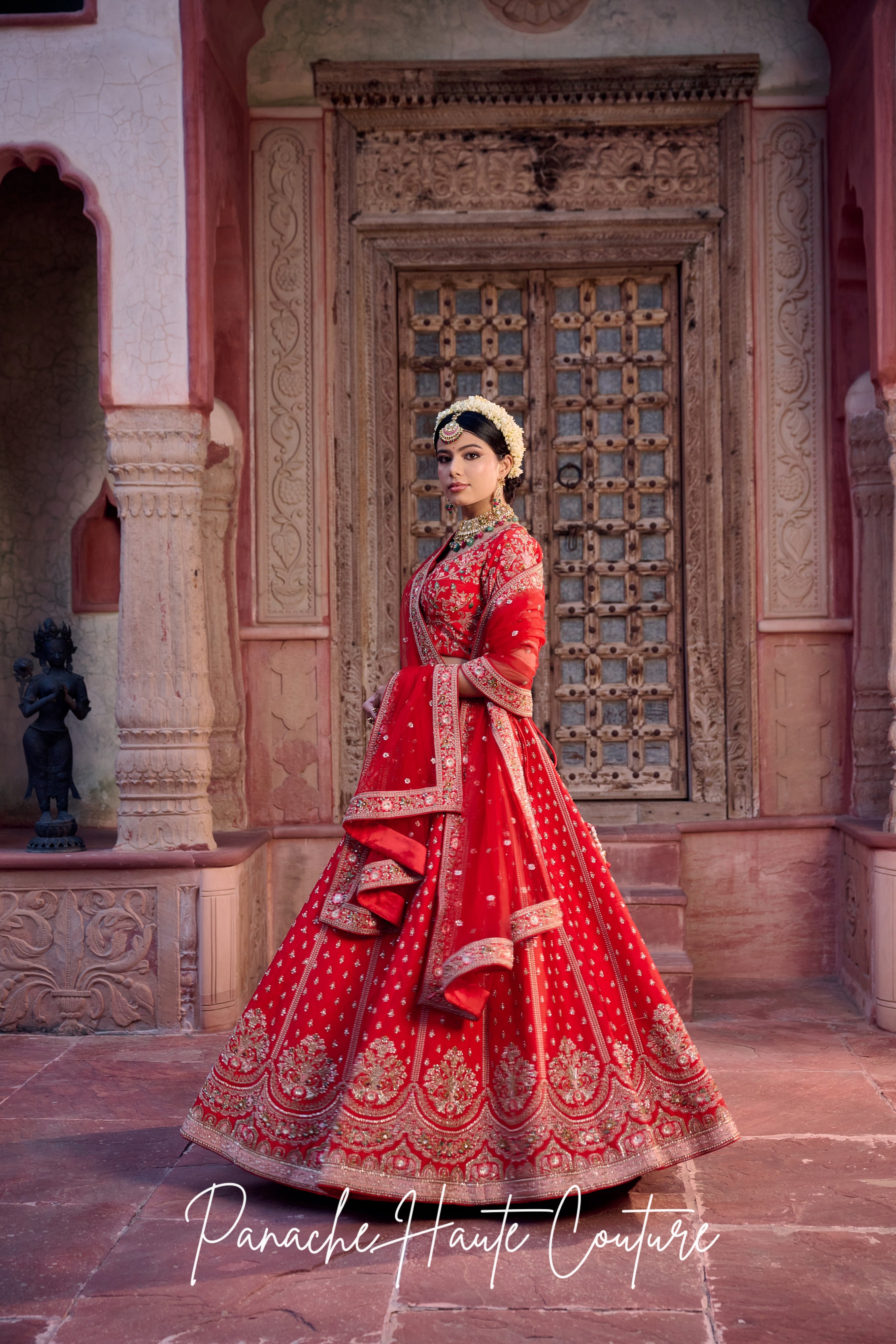 Keya Red Dupion Bridal Lehenga with Floral Embroidery – Jahan Collection