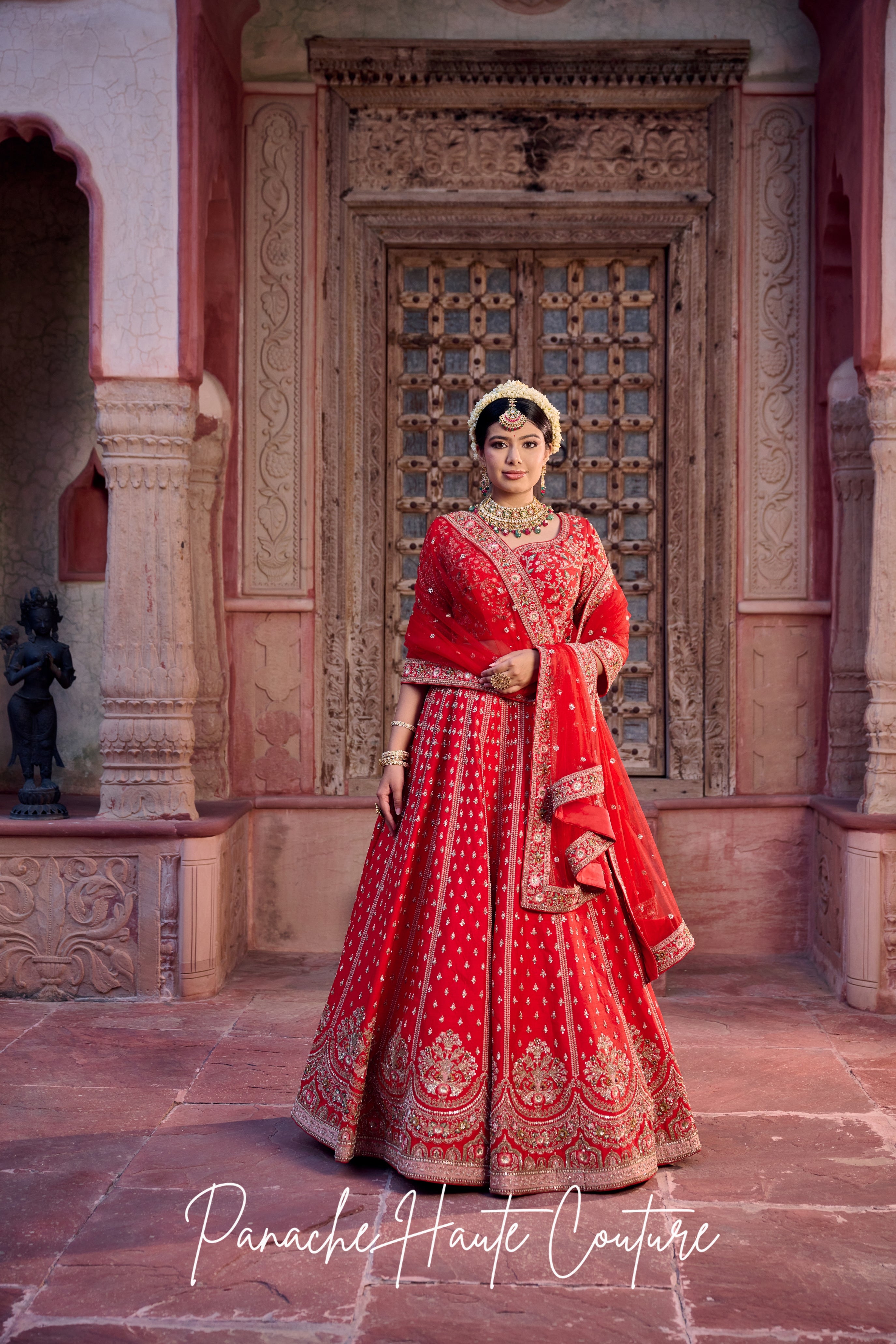 Keya Red Dupion Bridal Lehenga with Floral Embroidery – Jahan Collection