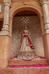 Light Green Lehenga with Maroon & Rust Velvet Borders and Zardozi
