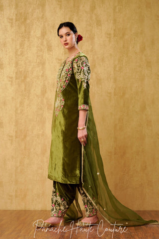 Mehendi Green Velvet Punjabi Salwar Kameez