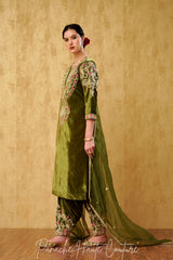 Mehendi Green Velvet Punjabi Salwar Kameez