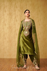 Mehendi Green Velvet Punjabi Salwar Kameez