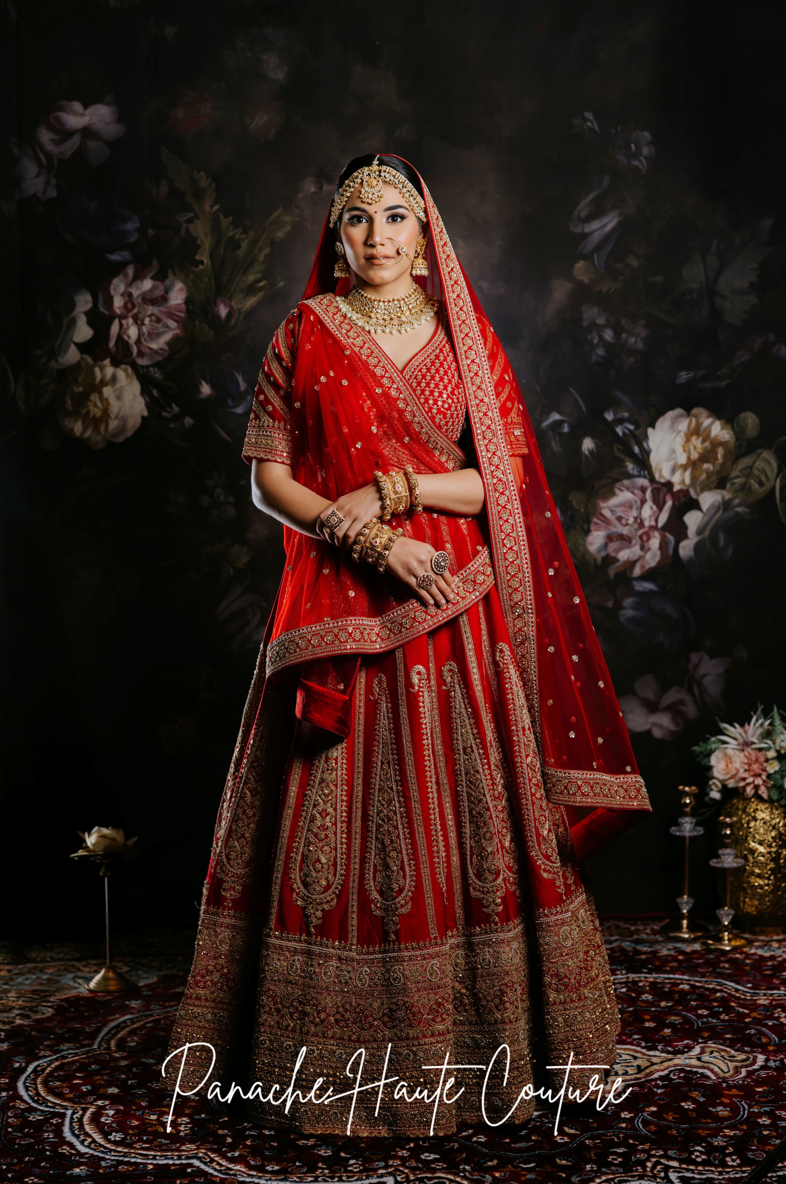 Mischita Red Lehenga in Dupion with Paisley Design