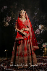 Mischita Red Lehenga in Dupion with Paisley Design