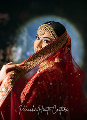 Mischita Red Lehenga in Dupion with Paisley Design