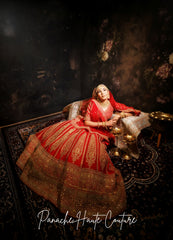 Mischita Red Lehenga in Dupion with Paisley Design