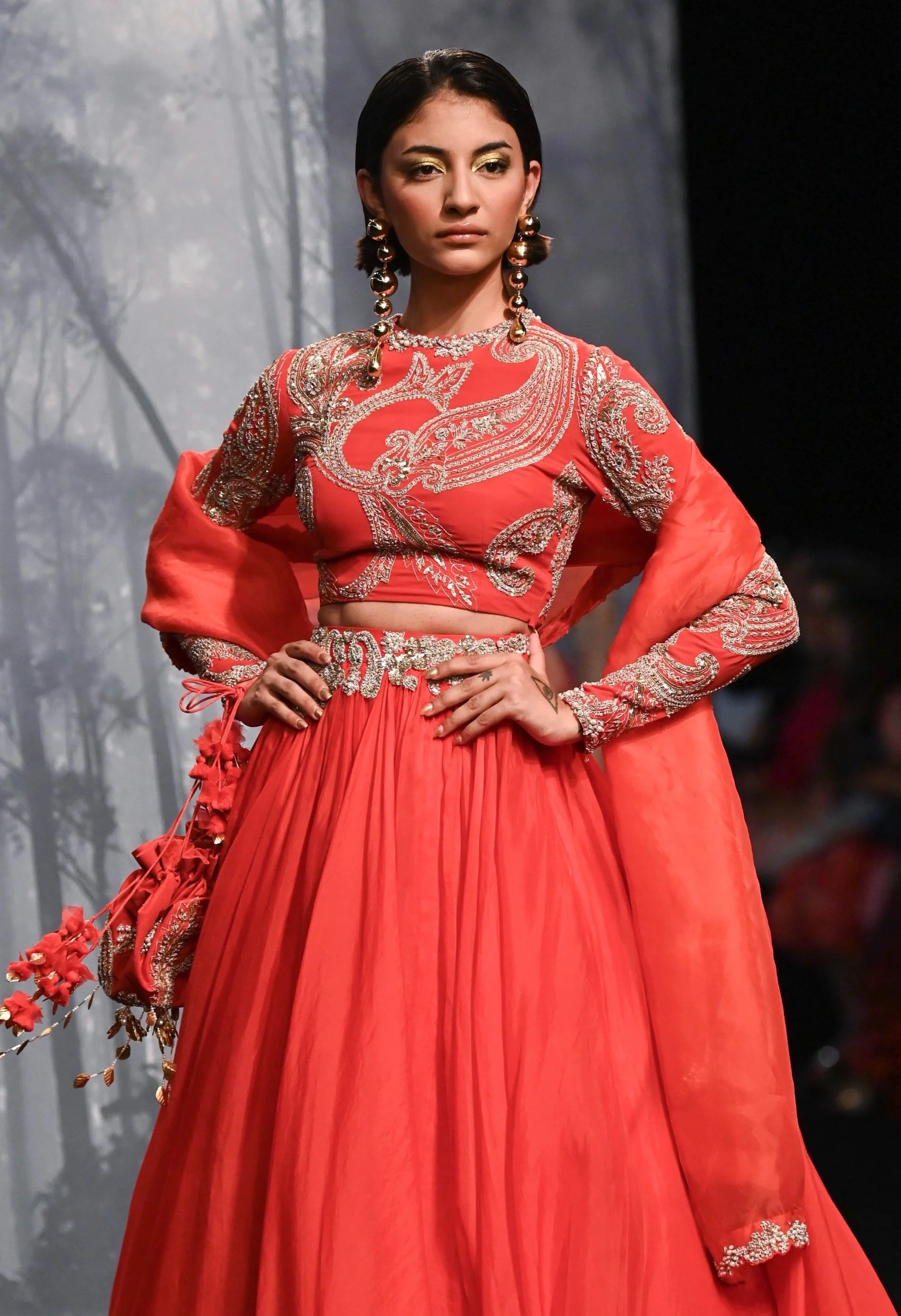 Red Color Party Wear Lehenga Set available at Panache Haute Couture