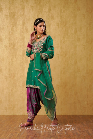 Regal Emerald Green Banarasi Silk Punjabi Suit Set for Women