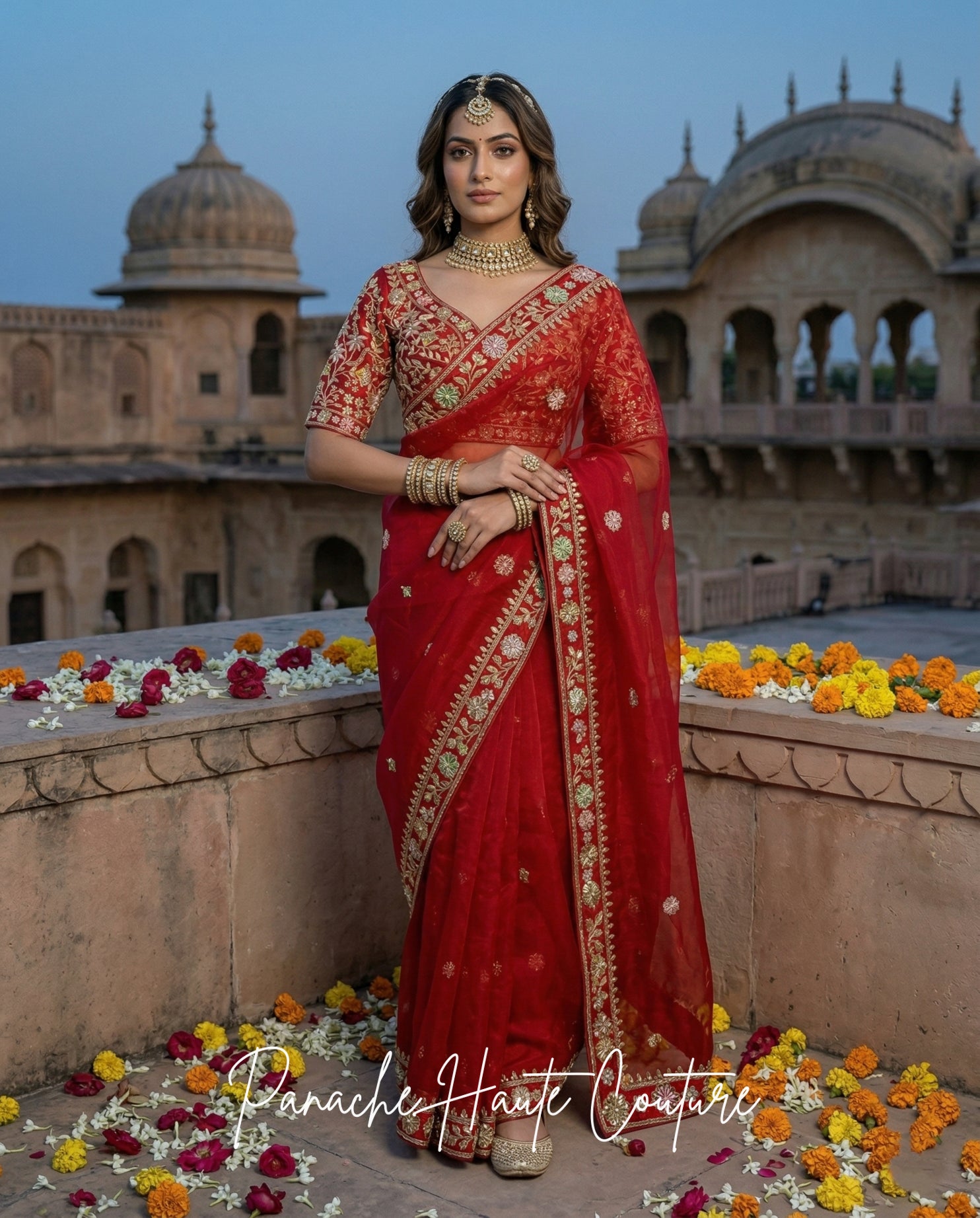 Rupvati Crimson Red Bridal Saree | Panache Haute Couture