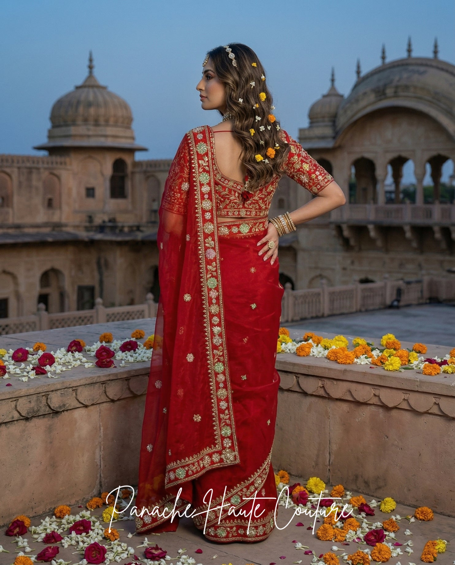 Rupvati Crimson Red Bridal Saree | Panache Haute Couture