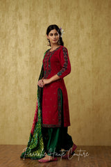 Stunning Dark Emerald Green and Red Punjabi Suit