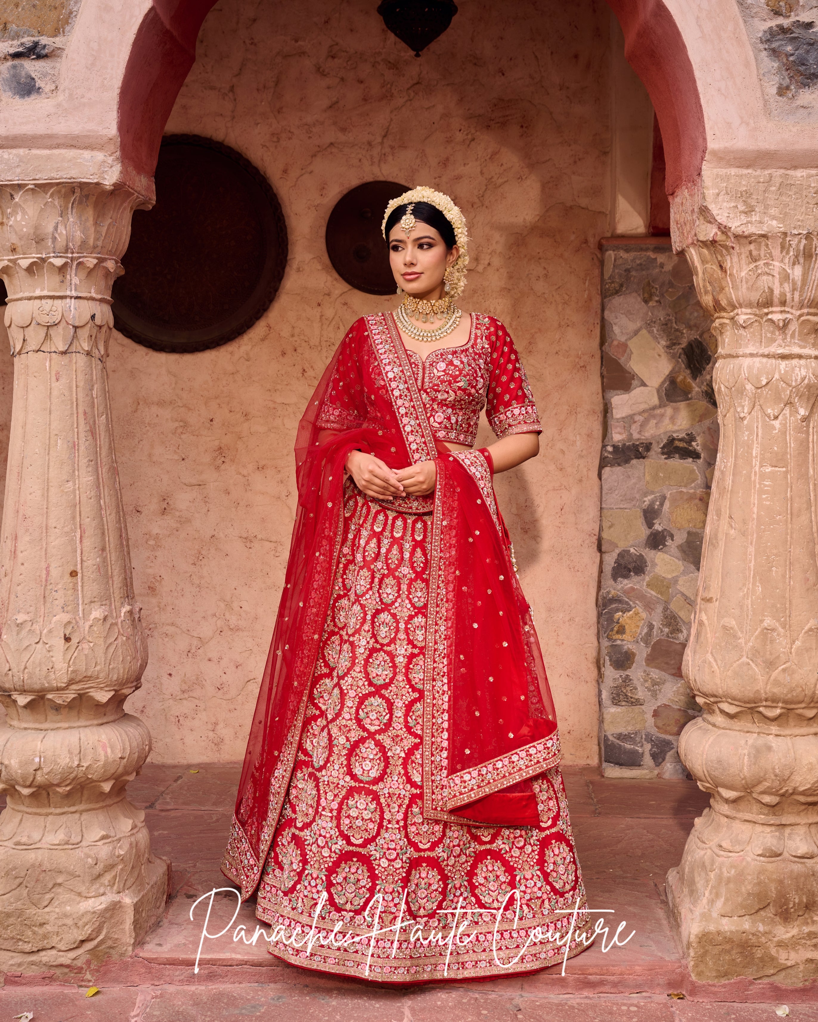 Tarunika Red Dupion Bridal Lehenga – Jahan Collection
