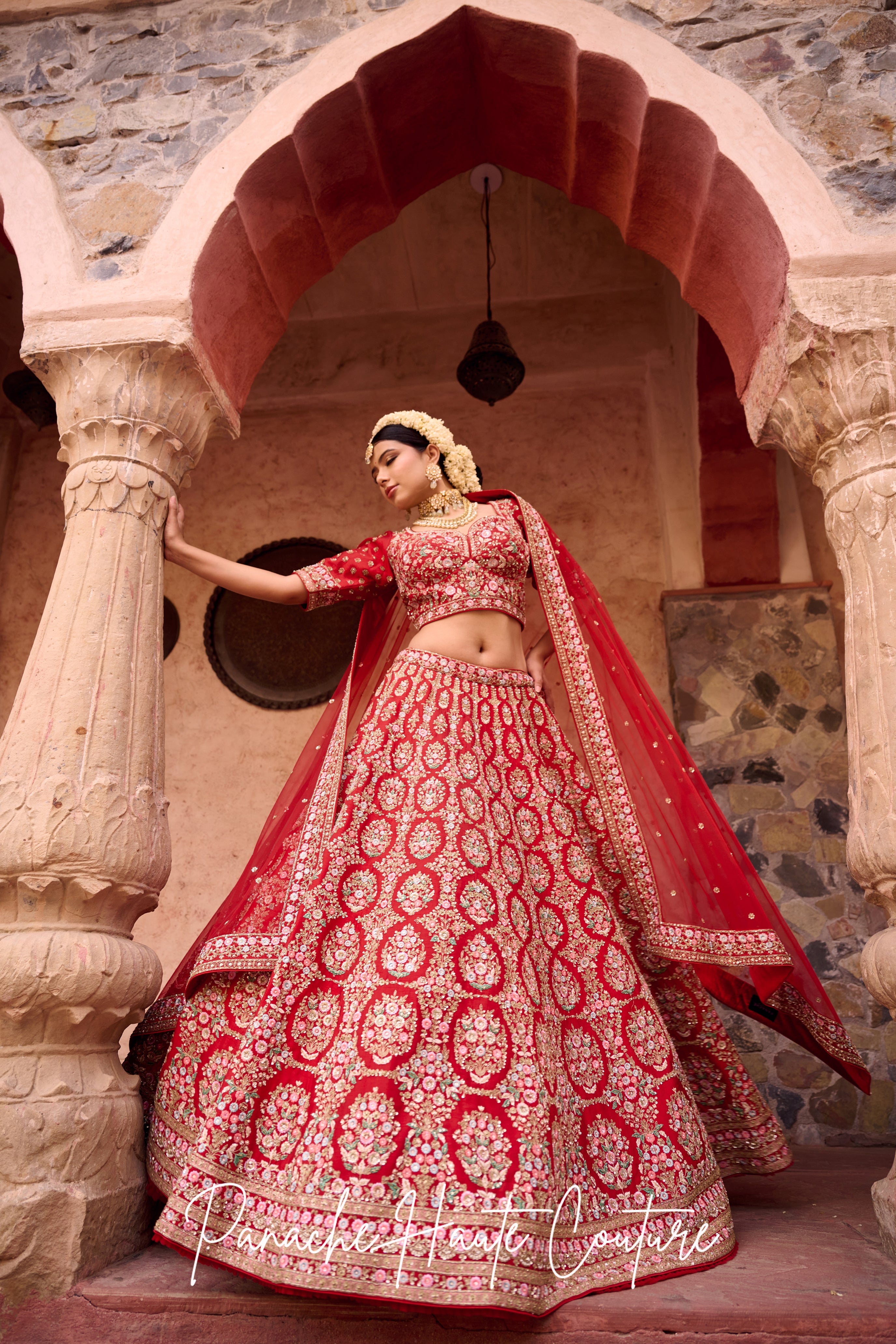 Tarunika Red Dupion Bridal Lehenga – Jahan Collection