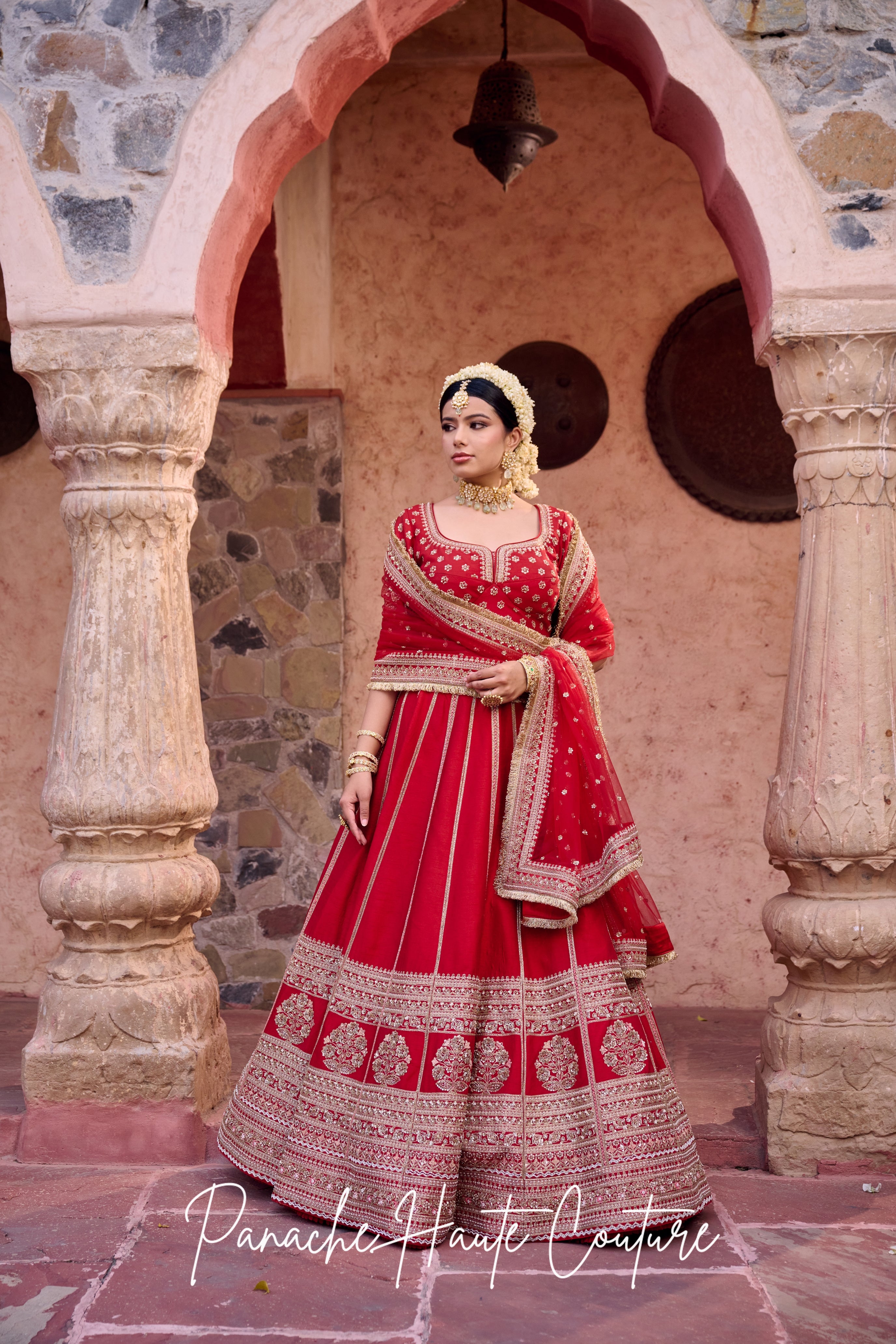 Vaidehi Red Color Lehenga with Marodi, Kasab & Sequins