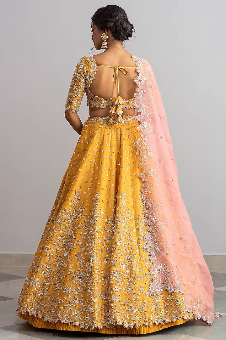 Exquisite Yellow Raw Silk Lehenga with Zardozi Embroidery