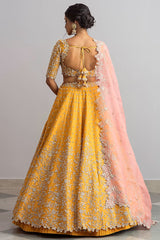 Exquisite Yellow Raw Silk Lehenga with Zardozi Embroidery