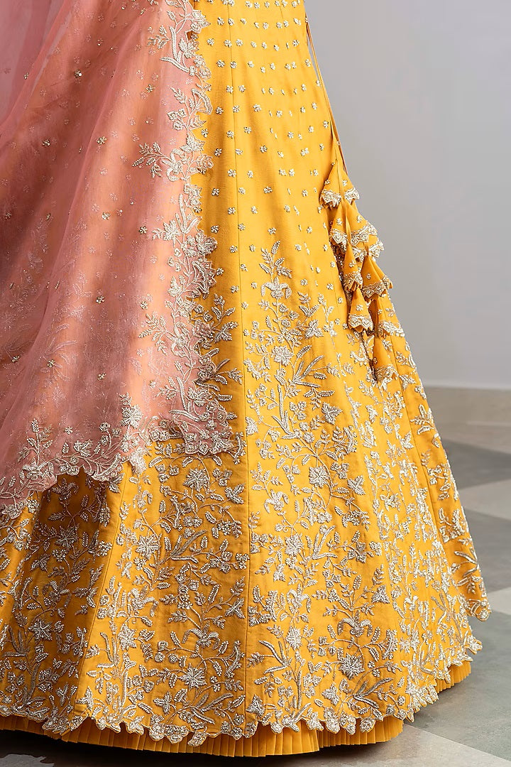 Exquisite Yellow Raw Silk Lehenga with Zardozi Embroidery