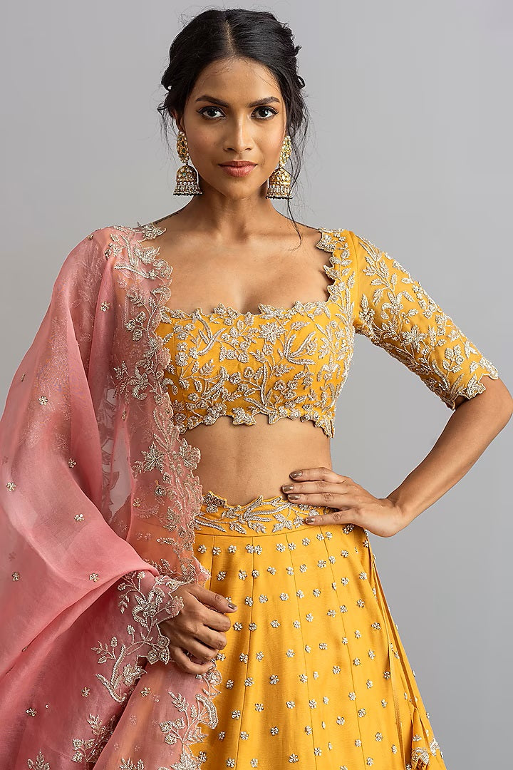 Exquisite Yellow Raw Silk Lehenga with Zardozi Embroidery