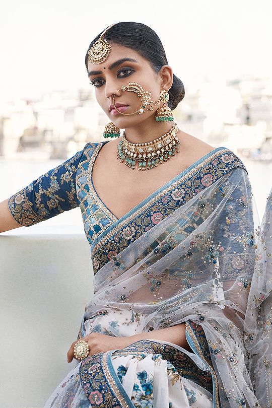 Half-and-Half Saree in Raw Silk & Net with Hand Embroidery in Sydney