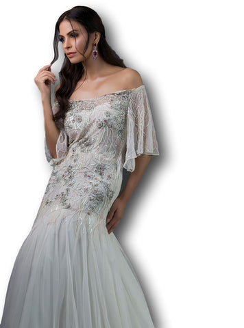 Bright White Color Indo Western Gown