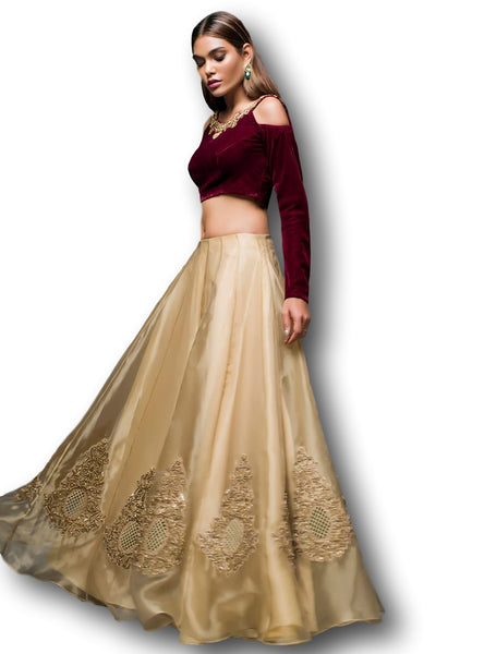 Beige Gold and Maroon Lehenga Choli Panache Haute Couture