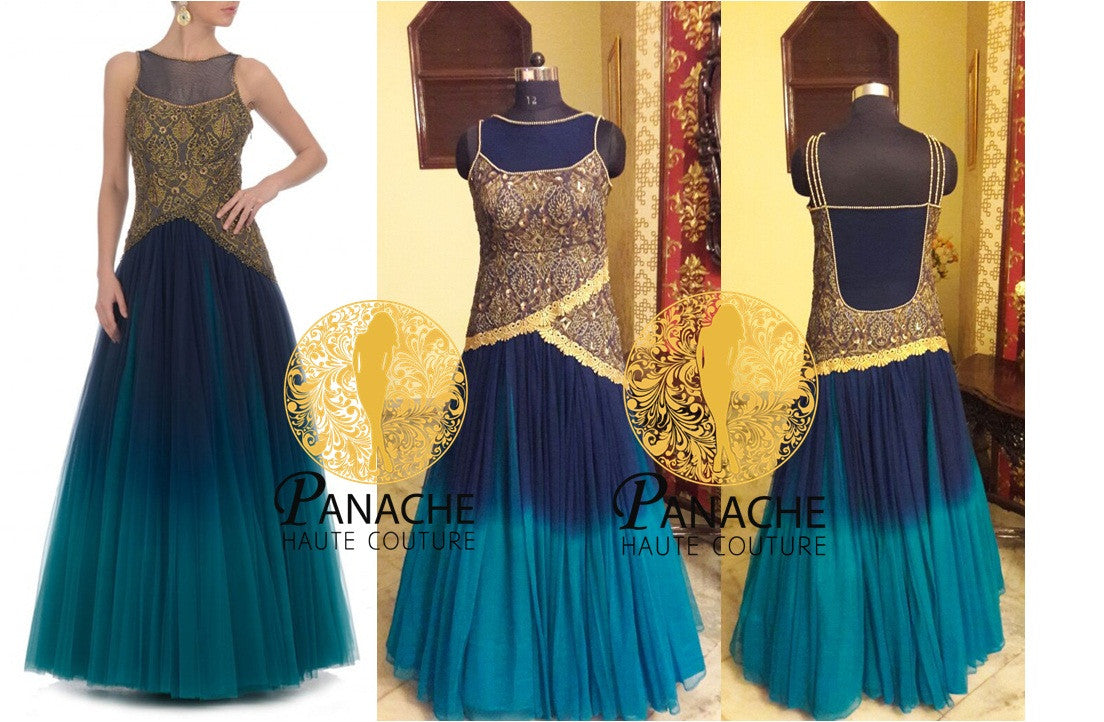 Aqua blue shaded Indo-western gown