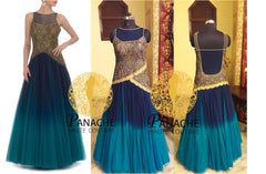 Aqua blue shaded Indo-western gown