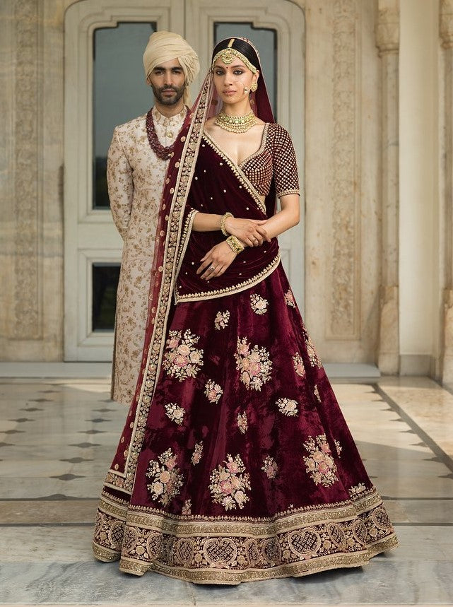 Sabyasachi Inspired Dark Burgundy Wedding Lehenga
