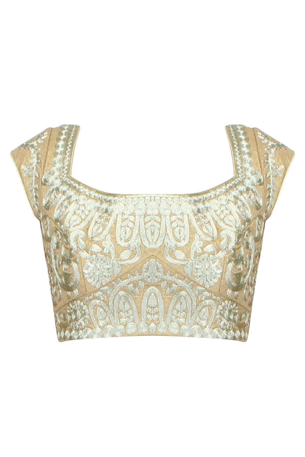 Beige color embroidered blouse in velvet