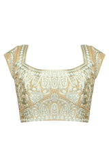 Beige color embroidered blouse in velvet